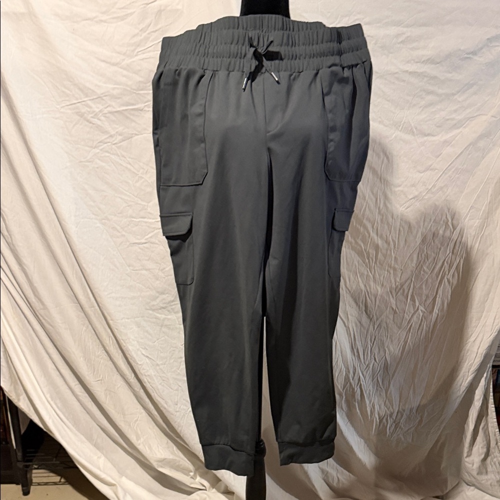 Womens Gray Cargo Jogger Pants - Elastic Waist